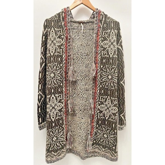 FREE PEOPLE KAI TASSEL HOODED CARDIGAN XS BOHO RUSTIC INDIE COTTAGECORE - Picture 3 of 9